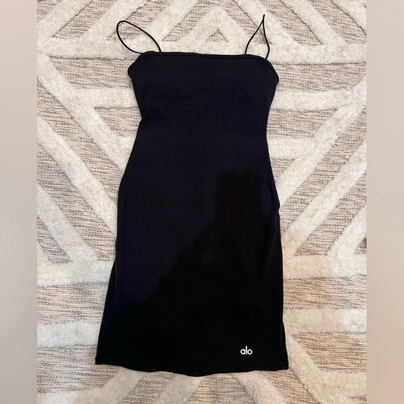ALO Black Goddess Ribbed Spaghetti Strap Bodycon Mini Dress XS - Picture 3 of 5